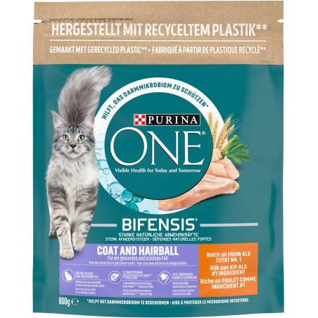 Bifensis Coat & Hairball - Riche en poulet et aux céréales complètes 800gr - One