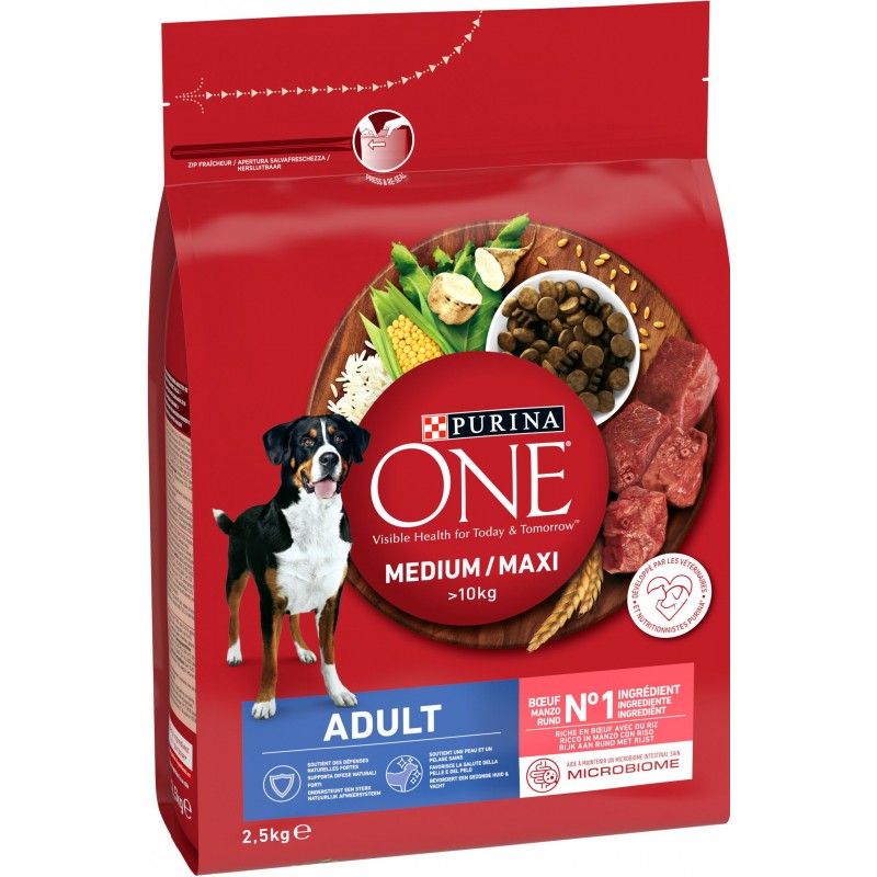 Medium/Maxi +10kg Adult - Riche en boeuf avec du riz 2,5kg - One