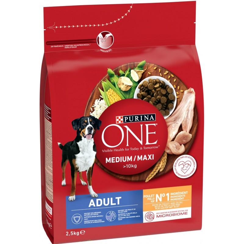 Medium/Maxi +10kg Adult - Riche en poulet avec du riz 2,5kg - One