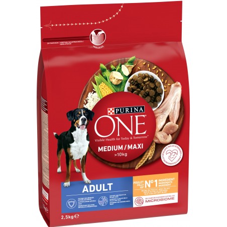 Medium/Maxi +10kg Adult - Riche en poulet avec du riz 2,5kg - One à 14,75 € - Purina - 12340680 - One