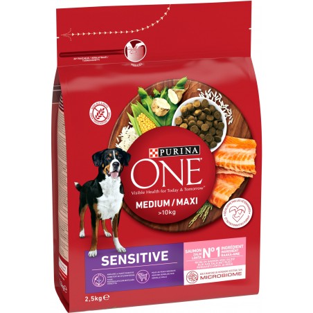 Medium/Maxi +10kg Sensitive - Riche en saumon avec du riz 2,5kg - One à 14,75 € - Purina - 12524925 - One