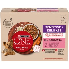 Sensitive-Delicate Mini/Small Au saumon 10x85gr - One à 6,20 € - Purina - 12521160 - Purina