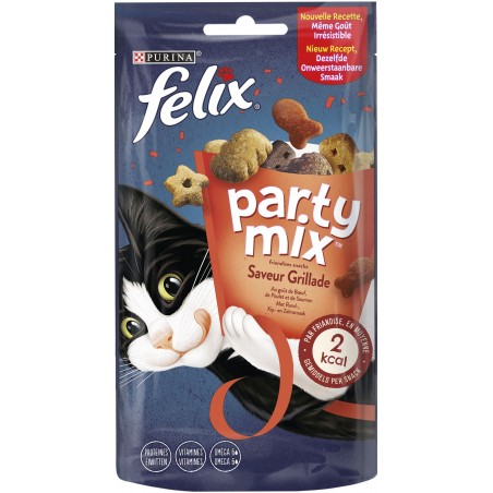 Party Mix - Saveur grillade Au goût de boeuf, de poulet et de saumon 60gr - Felix