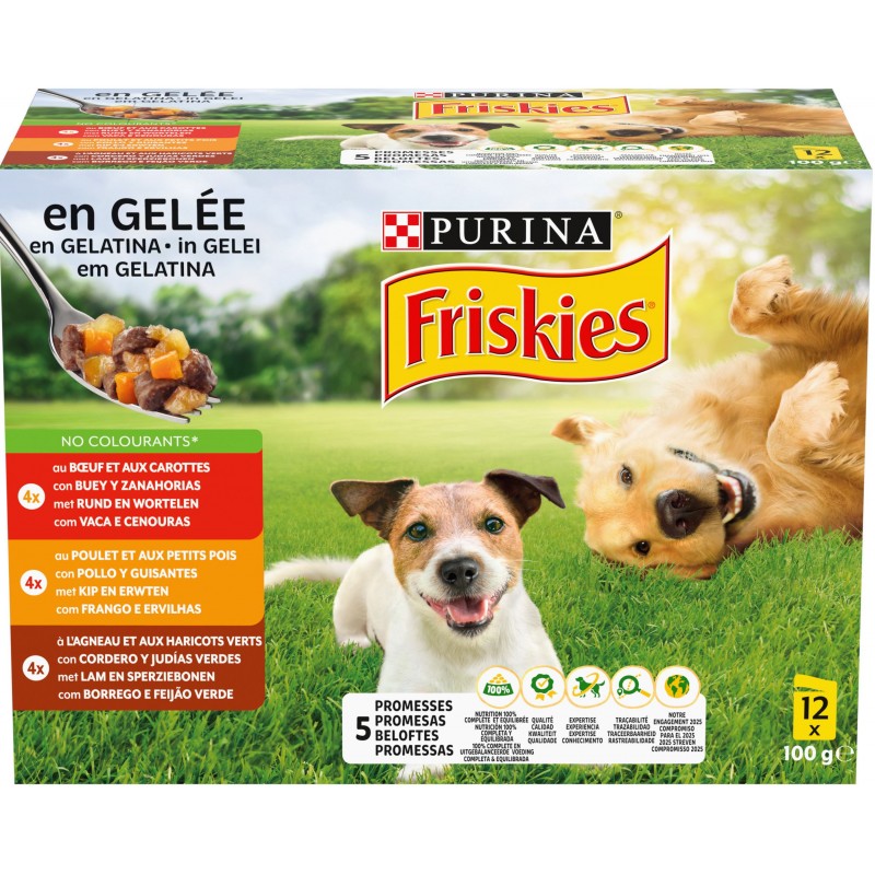 Adult 5Promesses Au poulet, boeuf et à l'agneau en gelée 12x85gr - Friskies