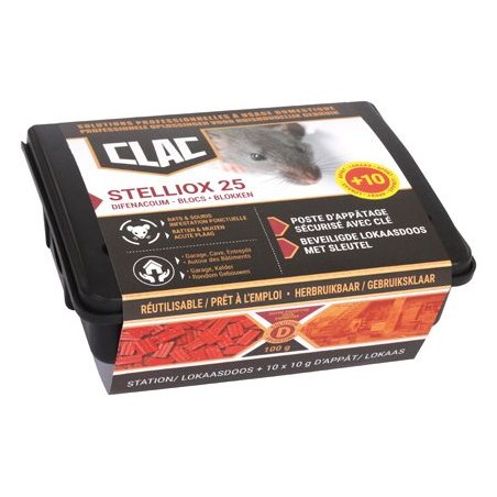 Clac Stelliox 25 Blocs - Poste d'appâtage sécurisé avec clé 10x10gr - Armosa à 9,95 € - ARMOSA - RD-DIF-90012 - Nuisibles