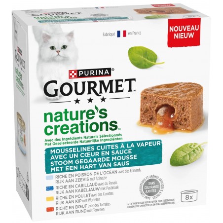 Nature's Créations - Mousselines cuites à la vapeur avec un coeur en sauce 8x85gr - Gourmet à 10,00 € - Purina - 12571375 - G...