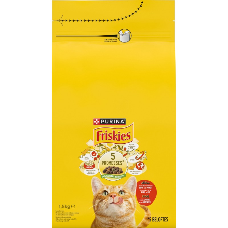 Chat Adult Boeuf, Poulet et Légumes 1,5kg - Friskies