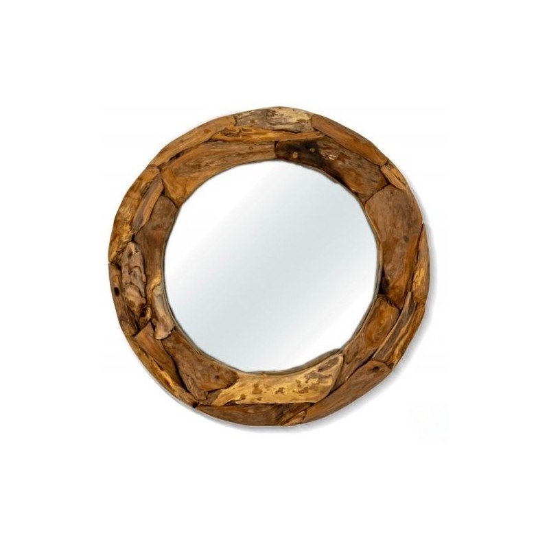 Miroir En Bois Teck Rond 80cmx7cm - Giganterra