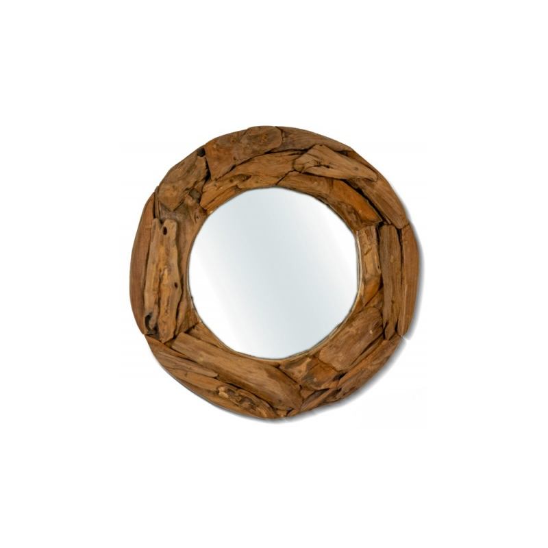 Miroir En Bois Teck Rond 60cmx7cm - Giganterra