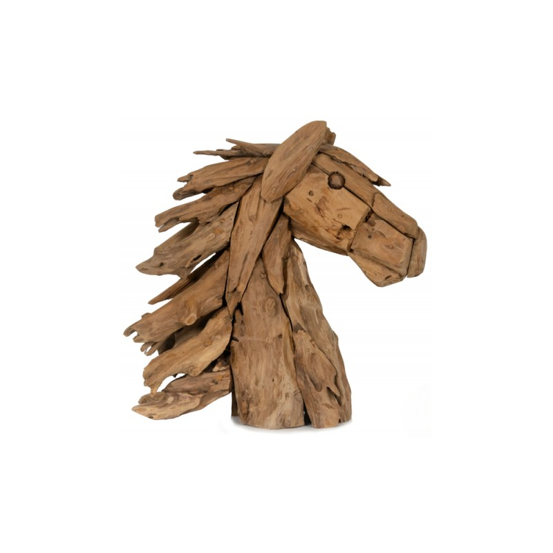 Tête De Cheval En Bois Teck 50x25x65cm - Giganterra