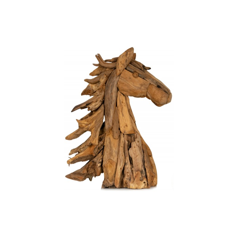 Tête De Cheval En Bois Teck 60x35x90cm - Giganterra