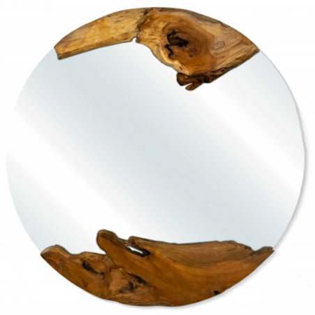 Miroir Rond En Bois Teck 80 x 4cm - Giganterra