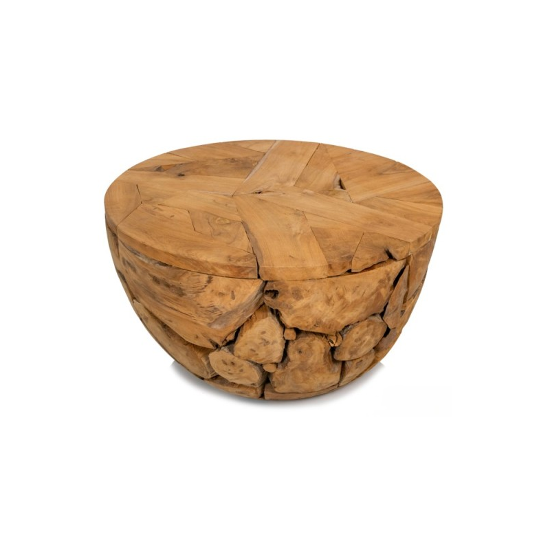 Table basse bois teck demi boule 80cmx45cm - Giganterra