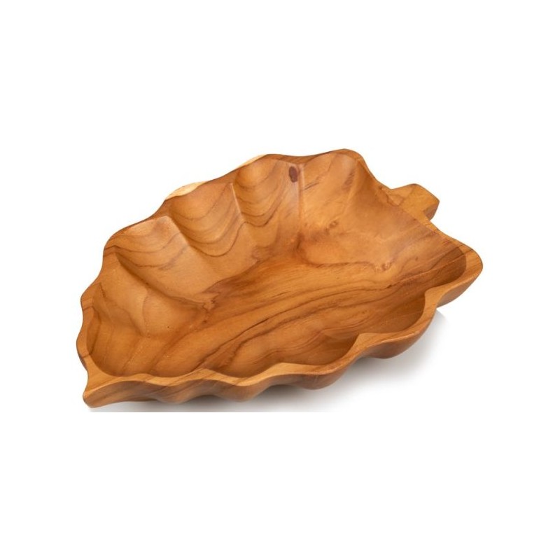 Plat en Forme de Feuille en Bois Teck 20x15x4cm - Giganterra