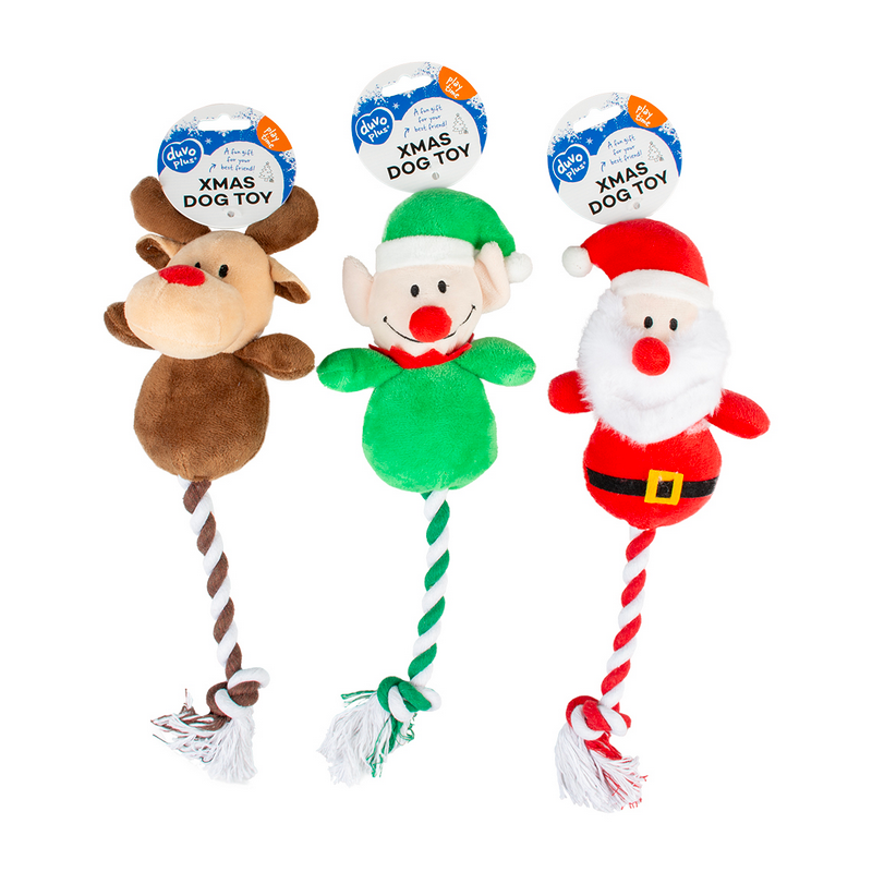 Xmas Peluche à Câliner avec Corde Couleurs Mélangées Père Noël Lutin ou Renne - Duvoplus