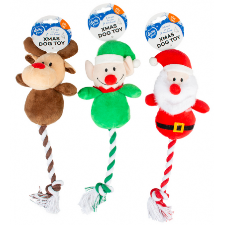 Xmas Peluche à Câliner avec Corde Couleurs Mélangées Père-Noël, Lutin ou Renne - Duvoplus