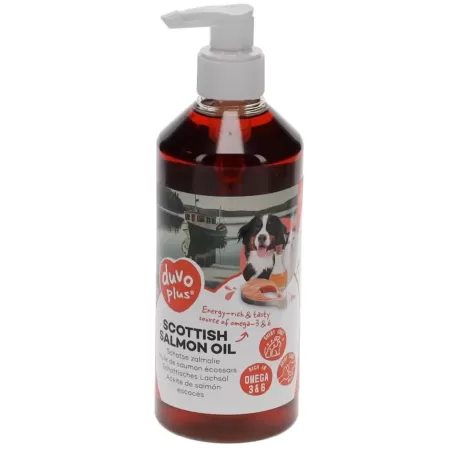 Huile de saumon écossais pour chiens et chats 500ml - Duvo+ à 9,95 € - Duvo + - 15013 - Vitamines et Compléments