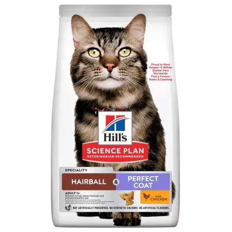 Hairball & Perfect Coat - Croquettes pour Chat Adulte - au Poulet 3kg - Hill's à 49,25 € - Hill's - 608548 - Hill's