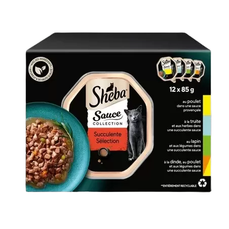 Pâtée Sélection Mix Volaille, Truite & Lapin avec Légumes en Sauce 12x85g - Sheba à 10,29 € - Sheba - 460867 - Sheba