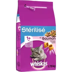 Croquettes pour Chats Adultes Stérilisés 1+ Saumon 1,75kg - Whiskas à 6,69 € - Whiskas - 323036 - Whiskas