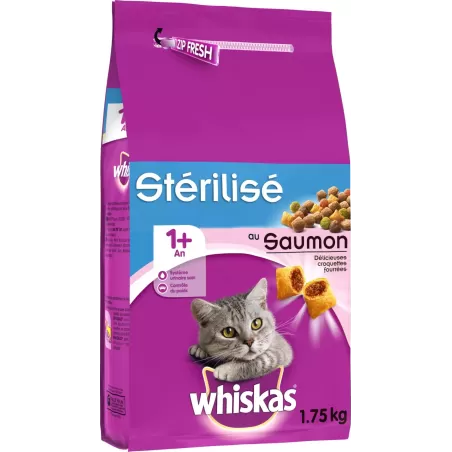 Croquettes pour Chats Adultes Stérilisés 1+ Saumon 1,75kg - Whiskas à 6,69 € - Whiskas - 323036 - Whiskas