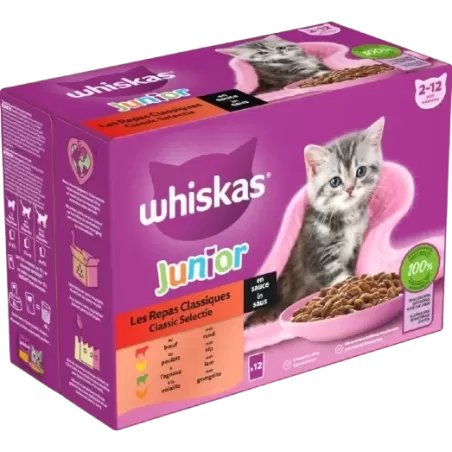 Les repas Classiques en Sauce Junior 12x85g - Whiskas à 6,95 € - Whiskas - 443704 - Whiskas