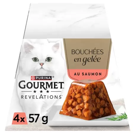 Bouchées en Gelée pour Chat au Saumon Avec Morceaux 4x57gr - Gourmet à 3,99 € - Purina - 12597938 - Purina