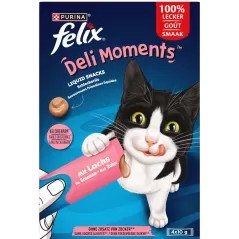 Deli Moments friandises liquides pour chat Saveur Saumon 4x10gr - FELIX à 2,15 € - Purina - 12602768 - Friskies