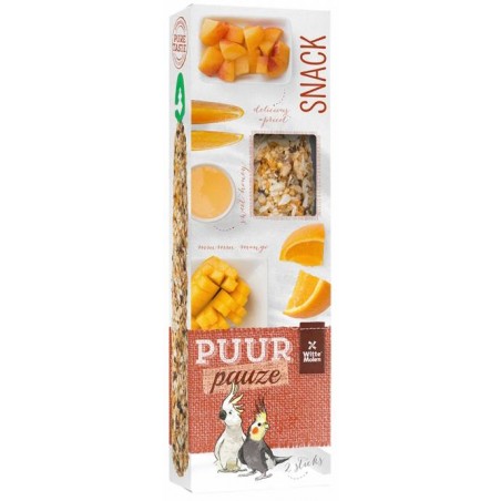 Puur Pauze Sticks Grande Perruche & Cacatoès fruits & miel 140gr - Witte Molen à 4,10 € - Witte Molen - 654888 - Snacks