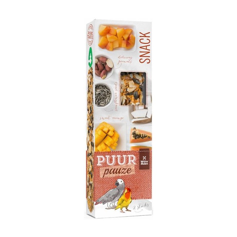 Puur Pauze Sticks Inséparables et Perroquets Papaye et Coco 140gr- Witte Molen