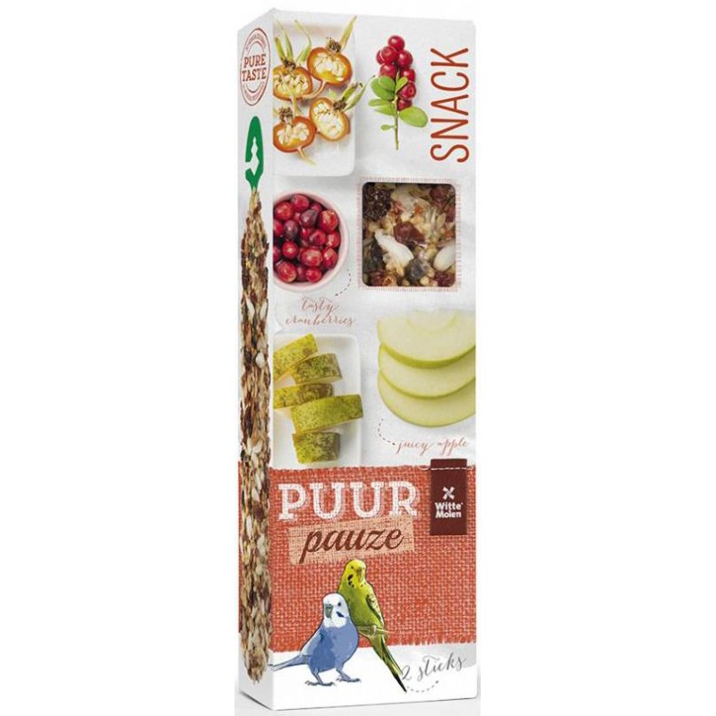 Puur Pauze Sticks Perruche pomme et fruits d'églantier 60gr- Witte Molen