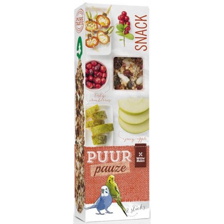 Puur Pauze Sticks Perruche pomme et fruits d'églantier 60gr- Witte Molen à 2,05 € - Witte Molen - 654926 - Snacks