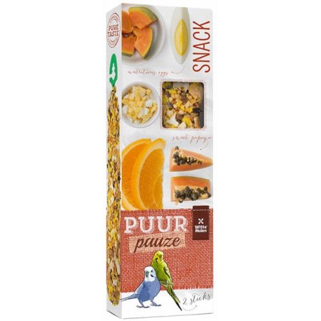 Puur Pauze Sticks Perruche Papaye et Orange 60gr- Witte Molen à 1,95 € - Witte Molen - 654886 - Snacks